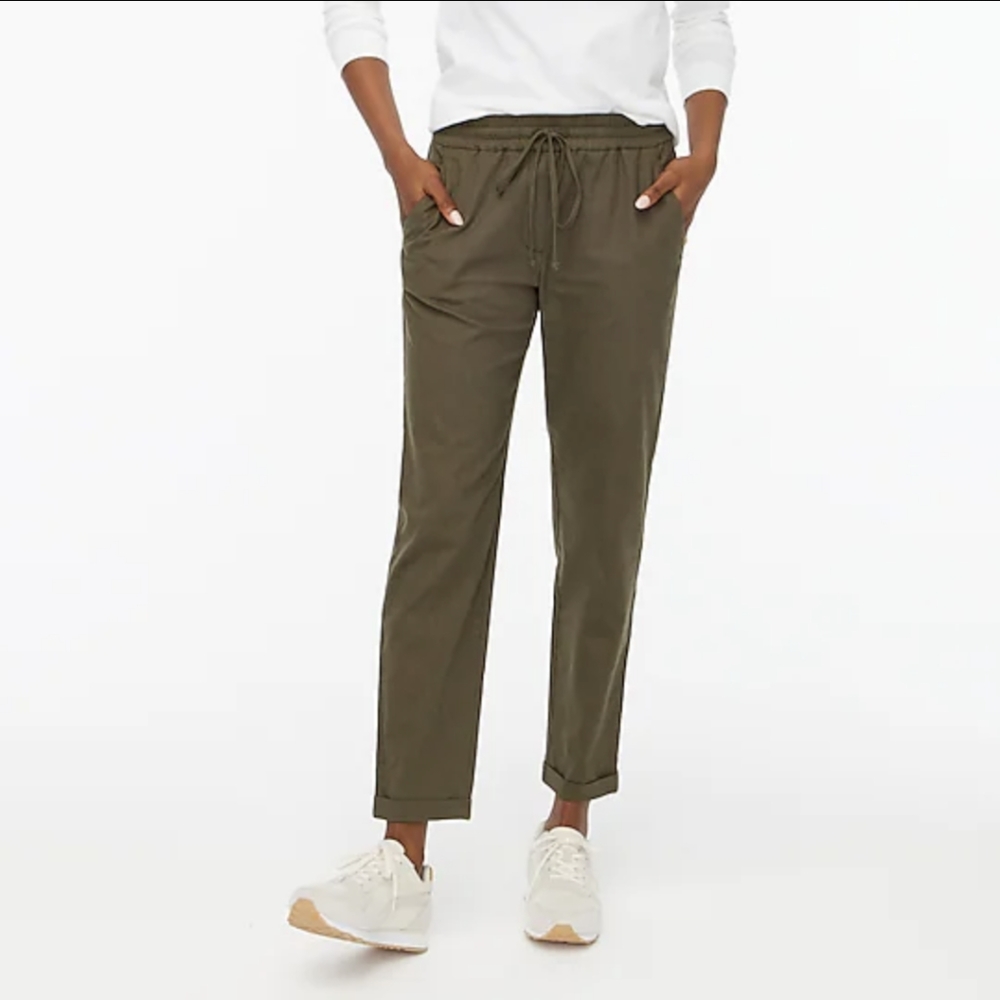 J. CREW Linen SP '22 Cotton Drawstring Olive Green Pants